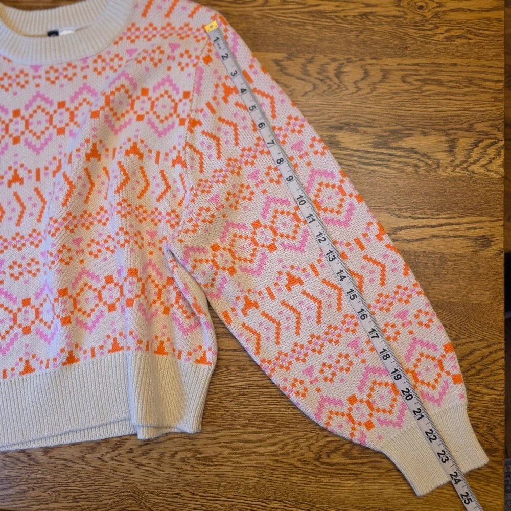 HM Divided Womens M Fair Isle Sweater Pink Orange‎ Geometric Nordic Preppy Cozy
